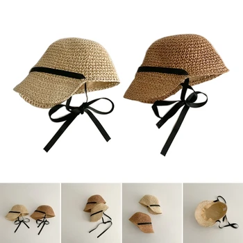 Милая соломенная шляпка для маленьких девочек, летняя пляжно-солнцезащитная шляпка, детская дорожная шляпка, прямая поставка