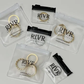 Мини-ювелирные изделия из ПВХ с матовым логотипом, серьги, ожерелье, упаковка, сумка на молнии, прозрачная пластиковая сумка на молнии