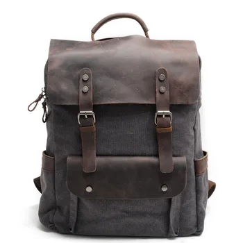 Модный холщовый мужской рюкзак, износостойкая винтажная сумка, 15-дюймовый рюкзак для ноутбука, кожаная школьная сумка для подростков, портативная дорожная сумка