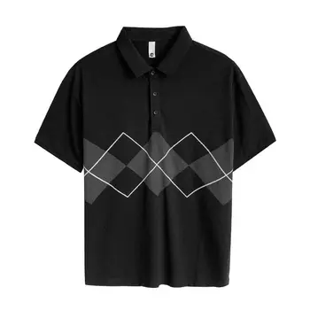 Мужская летняя контрастная повседневная рубашка поло со свободным отворотом и короткими рукавами, модный американский топ