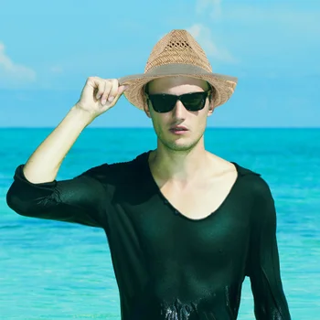 Мужская соломенная Пляжная шляпа, Мужская шляпа с широкими полями, Пляжная шляпа с солнцезащитным козырьком, Летняя Пляжная Шляпа, Декор