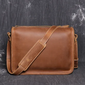Мужская сумка crazy horseskin в стиле ретро, кожаная женская простая сумка-мессенджер большой емкости