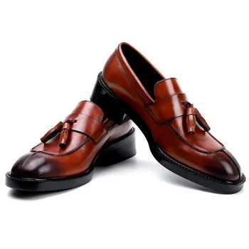 Мужские Оксфорды на толстом каблуке в британском стиле, Свадебные модельные туфли ручной работы из натуральной кожи, Мужская офисная обувь, Размер 38-45