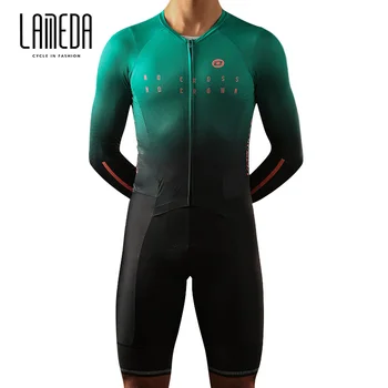 Мужской Велосипедный костюм LAMEDA, цельный комплект Шорт с длинными рукавами для Шоссейного велосипеда, Велосипедный костюм, дышащий, быстросохнущий