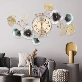Настенные часы в виде листьев гинкго, металлический декор для стен, современные бесшумные настенные часы без тиканья