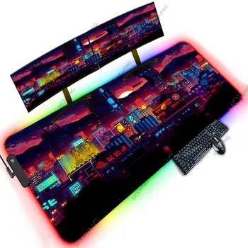 Неоновый Ночной город, специальный дизайн 1200X600 шт, XXXXL Led Rgb, компьютерные аксессуары, Большие коврики для мыши, механическая клавиатура с подсветкой