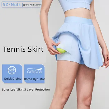 Новая быстросохнущая юбка для йоги и тенниса Naked Sense, Женская повседневная спортивная юбка для улицы с защитой от бега, Плиссированная юбка для бадминтона с карманами