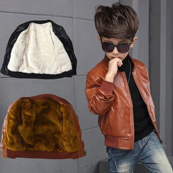 Новое поступление, Пальто для мальчиков, Осенне-Зимняя Модная Детская куртка в Корейском стиле Плюс Бархат, Теплая Хлопковая куртка из искусственной кожи Для детей от 6 до 15 лет, Лидер продаж