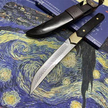 Новый дамасский нож высокой твердости 67 слоев VG10, рукоятка из черного дерева с острием, нож в деревянных ножнах, инструмент для выживания в лесу, инструмент для кемпинга