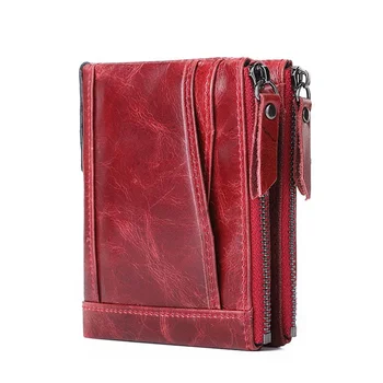 Новый мужской кошелек для отдыха, модный RFID кошелек из натуральной кожи, двойная молния, мультикарточная ретро-сумка