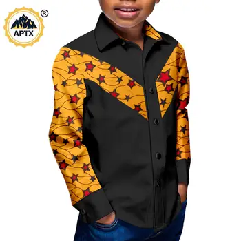 Одежда в африканском стиле для мальчиков, Рубашка в стиле пэчворк с принтом Дашики, Детские Топы с отложным воротником, Детская одежда, Верхняя одежда Bazin Riche Y234004