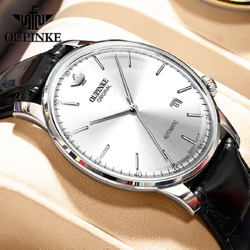 Оригинальные роскошные часы для мужчин, автоматические механические тонкие кожаные наручные часы с датой, Ультратонкая брендовая коробка для часов montre homme 41 мм