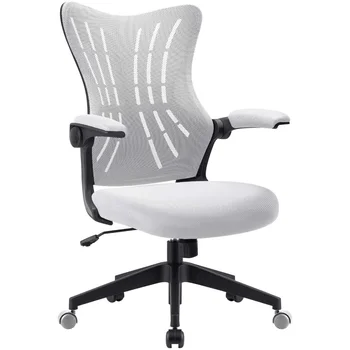 Офисный стул Lacoo со средней спинкой, сетчатое Эргономичное рабочее кресло с поддержкой поясницы, белое игровое кресло-мебель