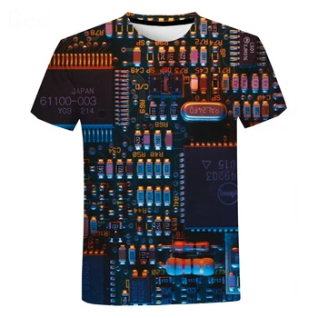 Печатная плата, футболка с 3D принтом, Мужская, женская, Летняя Повседневная, с электронным чипом, Короткий рукав, уличная одежда в стиле Харадзюку, крутая футболка оверсайз