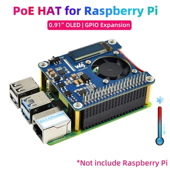 Плата расширения Raspberry Pi 4 PoE HAT 802.3af Power Over Ethernet с OLED-Индикатором Температуры Охлаждающего вентилятора для Raspberry Pi 3B + 4B