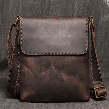 Повседневная сумка через плечо из натуральной кожи для мужчин, маленькая темно-коричневая винтажная мужская сумка-мессенджер, новый модный дизайн, слинг s