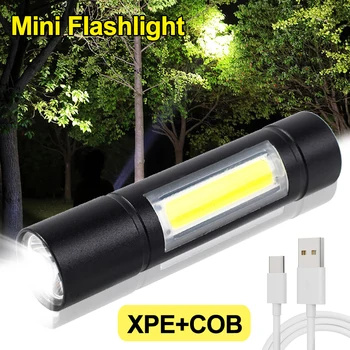 Портативный мини светодиодный фонарик 3 режима XPE + COB Рабочий свет USB Перезаряжаемый фонарик Водонепроницаемая лампа Ультра яркие уличные фонари