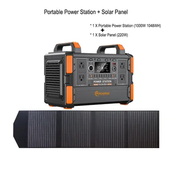 Портативный солнечный генератор Dowem с панелью в комплекте Портативная электростанция 1000 Вт и солнечная панель 220 Вт