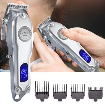 Профессиональная машинка для стрижки волос со светодиодным дисплеем, Мужской Триммер, Электрическая машинка для стрижки волос, Парикмахерский инструмент, Беспроводная USB-подзарядка