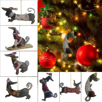 Рождественское Подвесное украшение, подвеска в виде забавной собаки, Рождественские поделки, Рождественская подвеска в виде таксы на плоской подошве, декор для украшения автомобиля