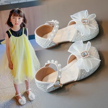 Розовые Серебряные стеклянные туфельки для детей, сандалии для девочек, хрустальные туфли принцессы для свадебной вечеринки, танцевальные детские туфли для выступлений от 2 до 12 лет