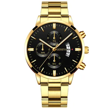 Роскошные Золотые часы для мужчин, спортивные кварцевые часы из нержавеющей стали, Календарь, Деловые часы для мужчин, Кожаные часы Relogio Masculino