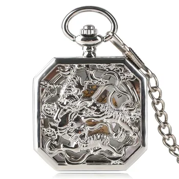 Роскошные Серебряные карманные часы Hollow Doulbe Tiger Механические карманные часы с ручным заводом, Нерегулярные Подвесные часы, Подарок для мужчин и женщин