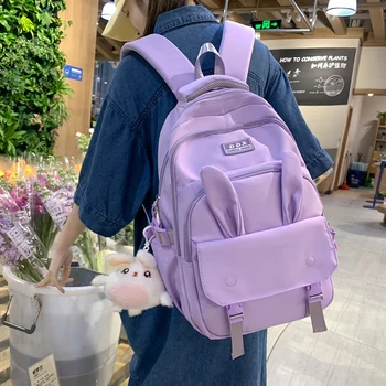 Рюкзак с Рисунком Для девочек, Милый школьный рюкзак с Кроликом, Рюкзак с несколькими Карманами, Милый Рюкзак