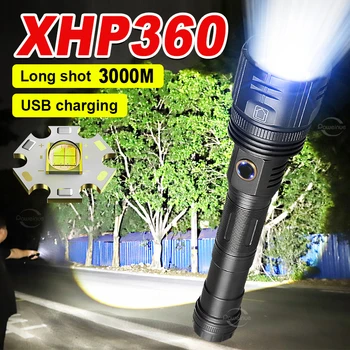 Супер мощный фонарик XHP360 26650 USB Перезаряжаемый светодиодный фонарик Тактическая Вспышка Масштабируемый Рыболовный фонарь Водонепроницаемая лампа