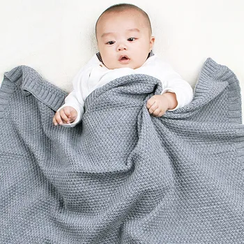 Супер мягкое хлопковое вязаное одеяло для новорожденных, подходит для мальчиков и девочек (80*100 см)