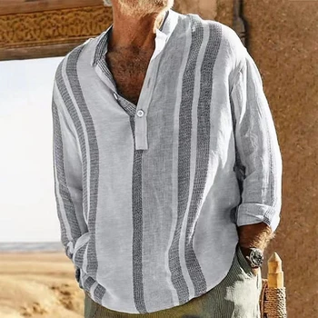 Удобные и стильные мужские футболки с V-образным вырезом, пляжная рубашка в полоску на пуговицах, идеальная одежда для всего сезона