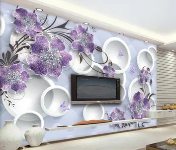Фиолетовые украшения на заказ, цветы, обои, Ретро Ресторан, Кафе, Фон, Фрески Papel De Parede, обои для домашнего декора 3D