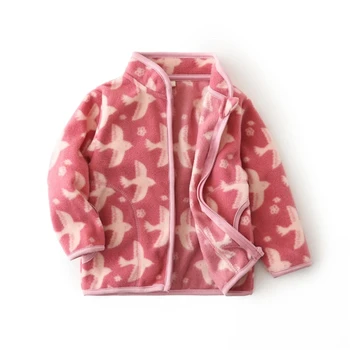 Флисовая куртка для мальчиков и девочек, утепленная теплая детская куртка с круглым вырезом на молнии с животным принтом и бархатом