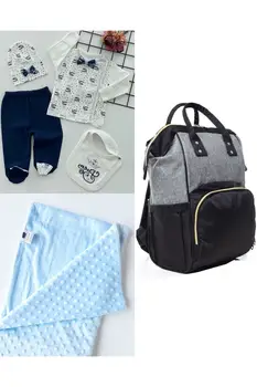 Функциональный рюкзак для ухода за матерью и ребенком, комплект из 100% хлопка для выхода из больницы и одеяла из нута, хлопок темно-синего цвета