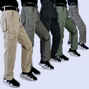Хлопчатобумажные рабочие брюки с несколькими карманами, рабочие брюки для ремонтников машинной мастерской, брюки для инструментов, Камуфляжные длинные брюки для мужчин среднего возраста