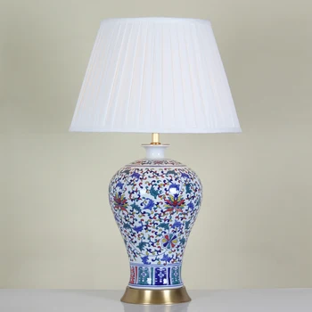 Художественная китайская фарфоровая керамическая настольная лампа для спальни, гостиной, свадебная настольная лампа Цзиндэчжэнь, сине-белая лампа, современный стол