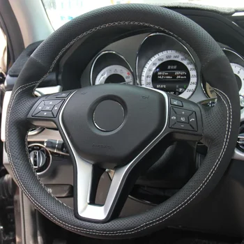 Черный чехол на руль автомобиля из натуральной кожи и замши ручной работы для Mercedes-Benz B180 2012