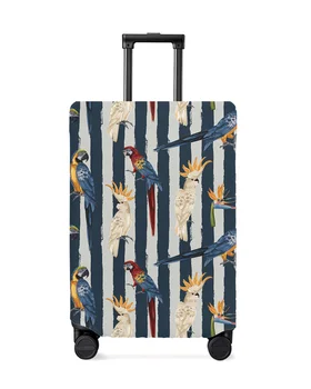 Чехол для багажа Parrot Bird Of Paradise в Синюю и серую полоску, Эластичный чехол для багажа, Пылезащитный чехол для чемодана, Аксессуары для путешествий