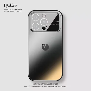 Чехол для телефона из наностекла для iPhone 12 13 14 Pro Max 14Plus с большой стеклянной линзой, логотипом отпечатка пальца, гальваническим покрытием по краям