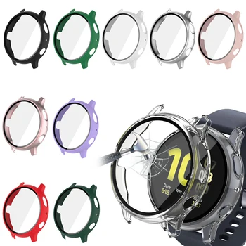 Чехол + стекло для Samsung Galaxy Watch Active 2 44 40 мм, чехол, аксессуары для бампера, защитная пленка, полное покрытие, матовая защита экрана