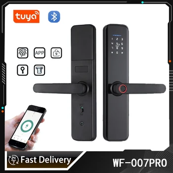 Электронный Wifi умный дверной замок WAFU Tuya с биометрическим отпечатком пальца/смарт-картой/паролем/разблокировкой ключа/аварийной зарядкой по USB