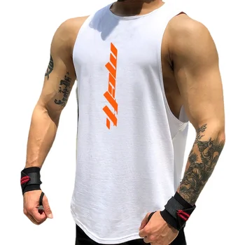 Модная мужская футболка без рукавов с милым принтом в американском ретро стиле для занятий фитнесом