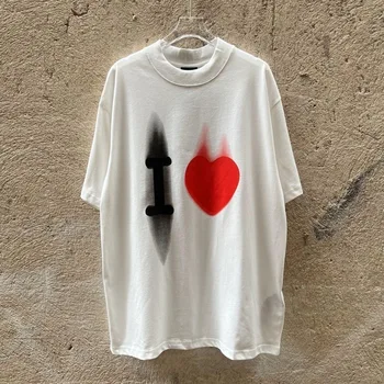 Новая футболка с логотипом Love, воротник из 100% хлопка, вышитый алфавит, высококачественная футболка, парная футболка